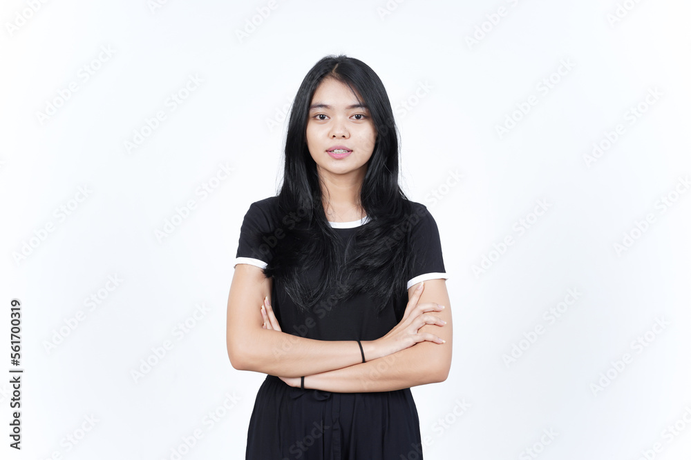 Folding arms smile and looking at camera Of Beautiful Asian Woman Isolated On White Background Folding arms smile and looking at camera Of Beautiful Asian Woman Isolated On White Background