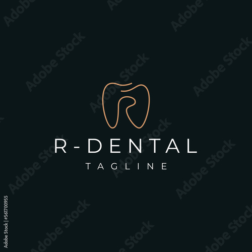Letter R dental Logo, Luxury Elegant with simple line art, monoline, outline style