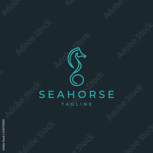 Seahorse line style logo design template