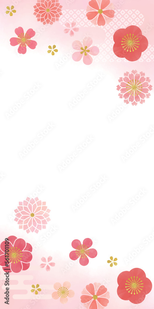 水彩タッチのピンクの花柄背景