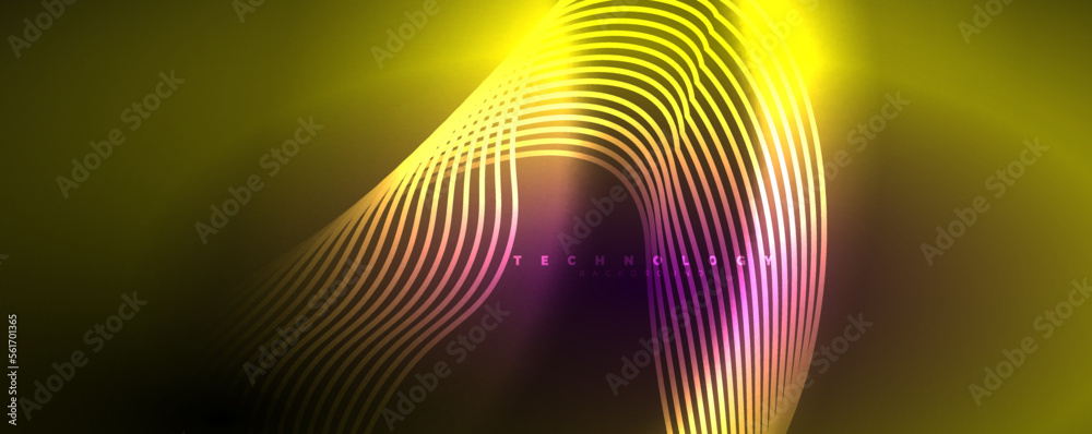 Shiny neon waves, dynamic electric motion, energy or speed concept. Vector illustration for wallpaper, banner, background, leaflet, catalog, cover, flyer Shiny neon waves, dynamic electric motion, energy or speed concept. Vector illustration for wallpaper, banner, background, leaflet, catalog, cover, flyer