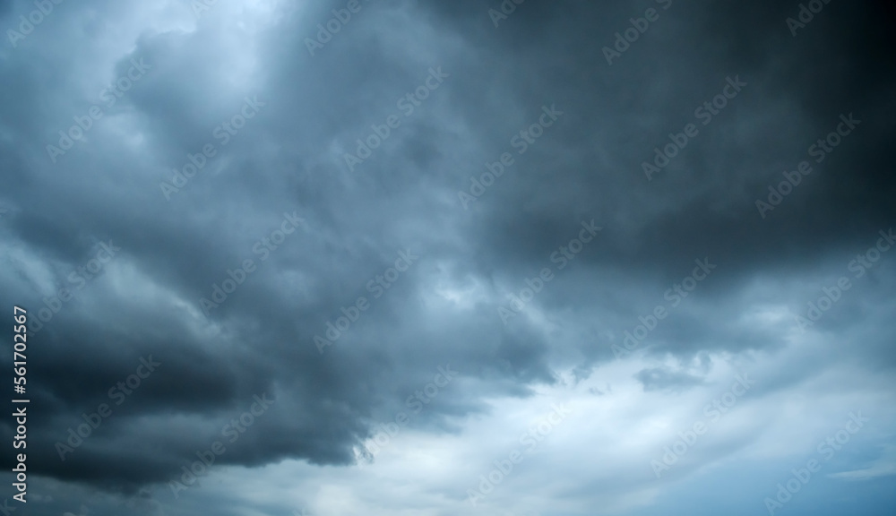 White and grey clouds scenic nature environment background. Storm clouds floating in a rainy day with natural light. Cloudscape scenery, overcast weather above blue sky.