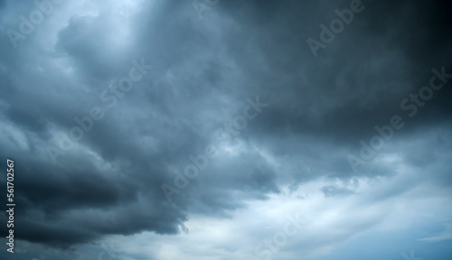 White and grey clouds scenic nature environment background. Storm clouds floating in a rainy day with natural light. Cloudscape scenery, overcast weather above blue sky.