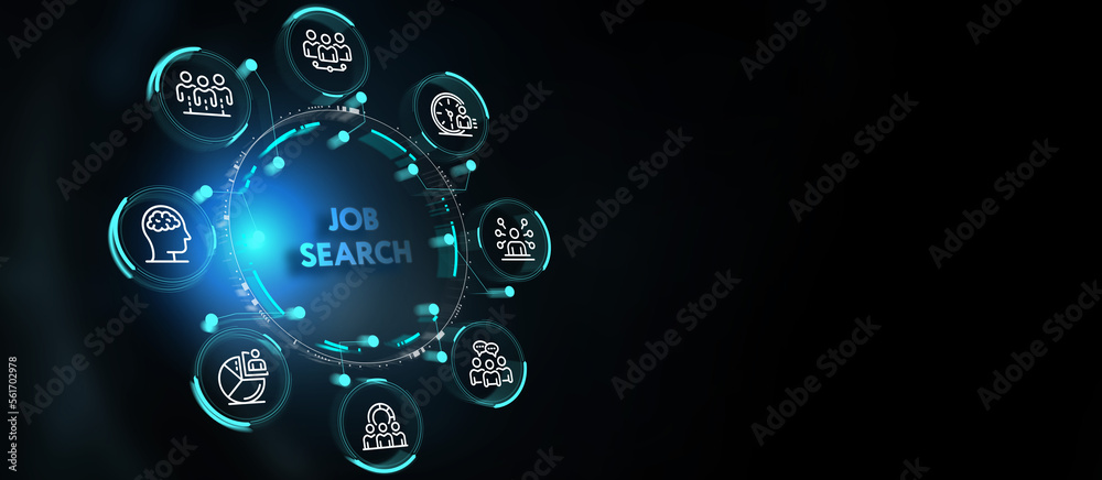 Business, Technology, Internet and network concept. Job Search human resources recruitment career. 3d illustration Business, Technology, Internet and network concept. Job Search human resources recruitment career. 3d illustration
