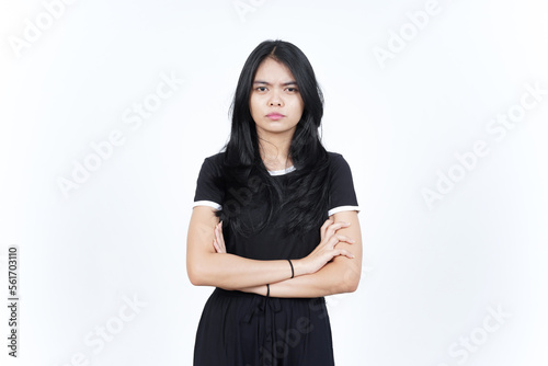 Folding arms and angry face Of Beautiful Asian Woman Isolated On White Background © Sino Images Studio