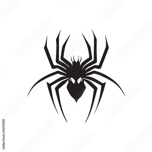 Simple minimal spider vector icon. Isolated insect. Black and white silhouette of bug. Modern design of tarantula. Tattoo idea of poisonous dangerous scary animal. Pictogram element of creepy pest.