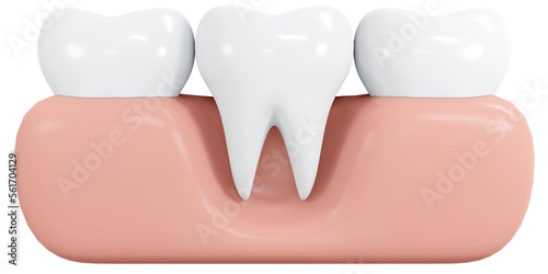 3D Rendering healthy teeth with gum icon cartoon style isolated on white. 3D Render illustration.