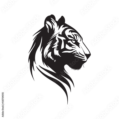 Tiger head minimal vector icon. Isolated predator illustration. Mascot silhouette of wild animal. Business and company logo. Sport team . Aggressive beast. Big cat. Tattoo ideas. Symbol of strength.