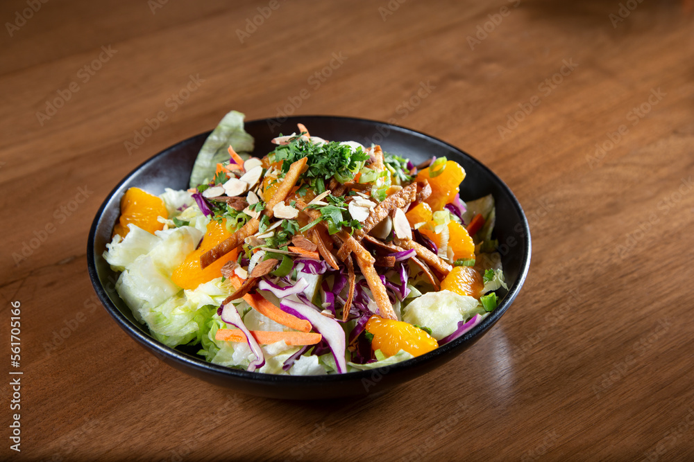 A view of an Asian style salad. A view of an Asian style salad.