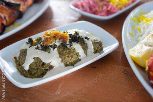 A view of a Persian dish called kashke bademjan. photo