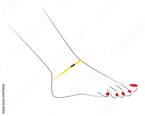 Fotografie Beautiful Indian feet with anklets isolated on white background - vector illustr