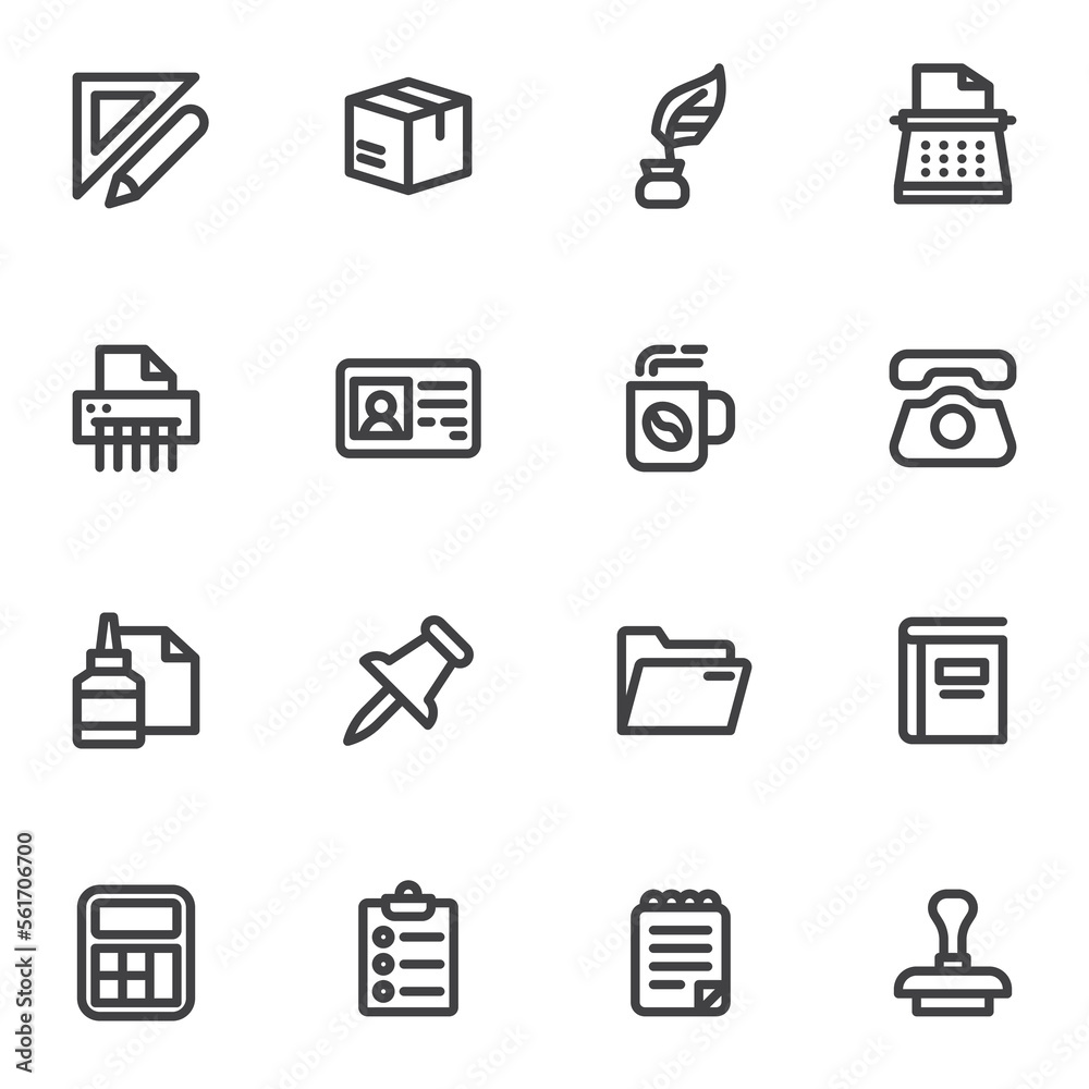 Office Stationery line icons set Office Stationery line icons set