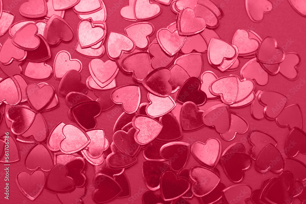 red hearts confetti background. wedding invitation, Valentines background, love, date concept