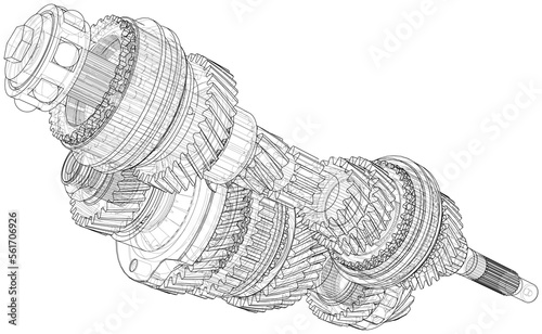 Gearbox sketch. Vector