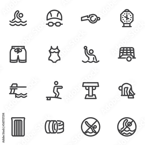 Swimming sports line icons set