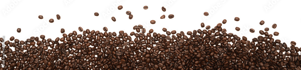 Obraz premium A pile of freshly roasted coffee beans. top view