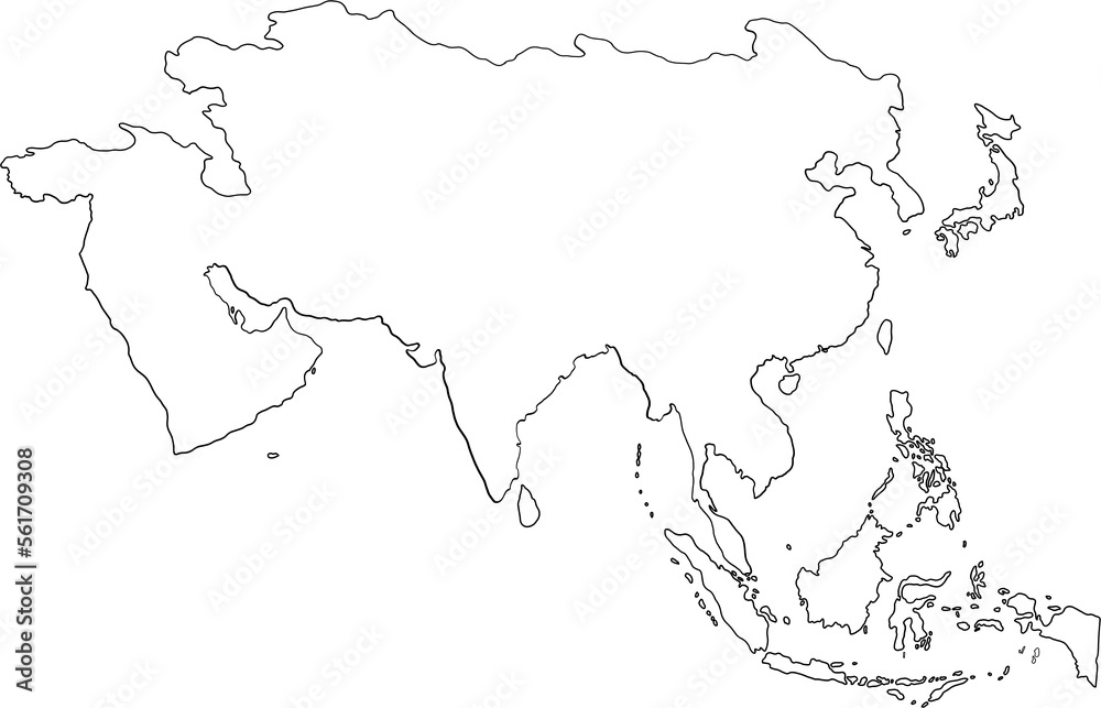doodle freehand drawing of asia countries map. - obrazy, fototapety, plakaty 