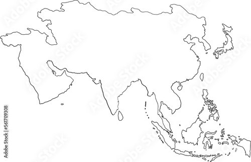 doodle freehand drawing of asia countries map.