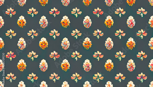 tileable vintage seamless colourful floral pattern with blue background