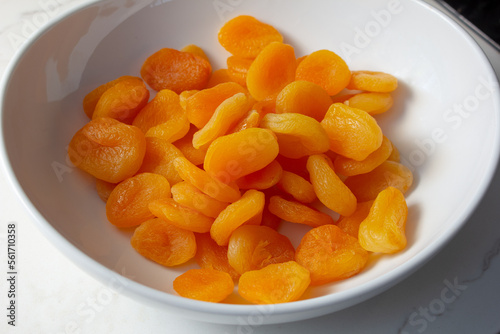A view of a bowl of Turkish dried apricots.