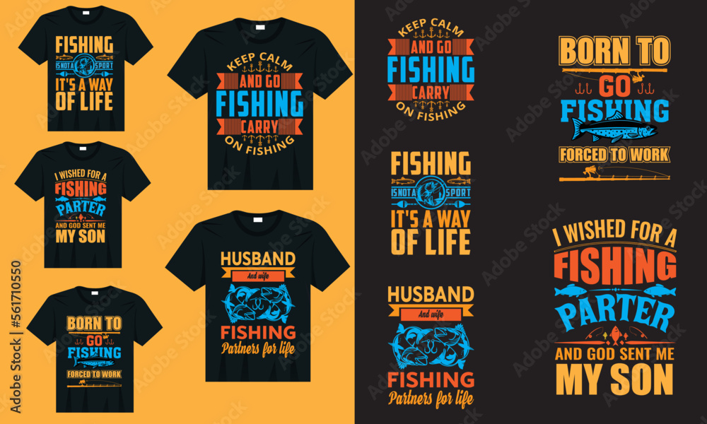 Fishing t-shirt design bundle, go fishing shirt design vector, Inspiring motivation quote with text fishing sports t-shirt design, vector, typography