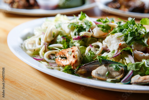 A view of a Thai seafood salad.