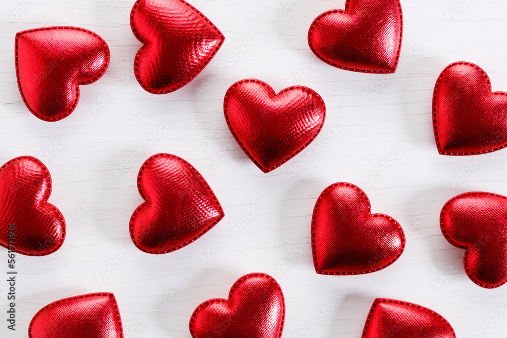 Red hearts on wooden background. Top view. Red hearts on wooden background. Top view.