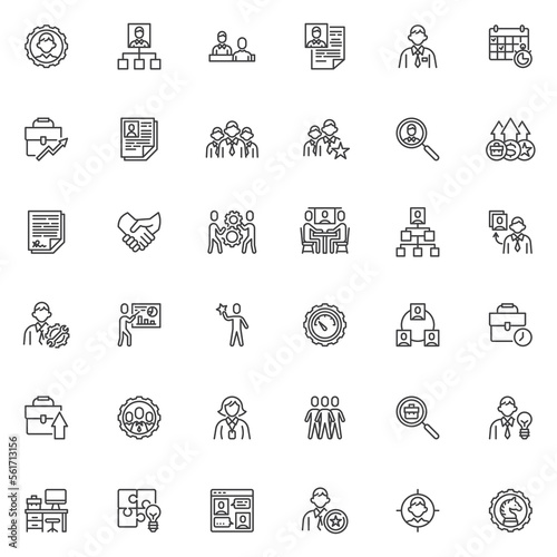 Human resource line icons set