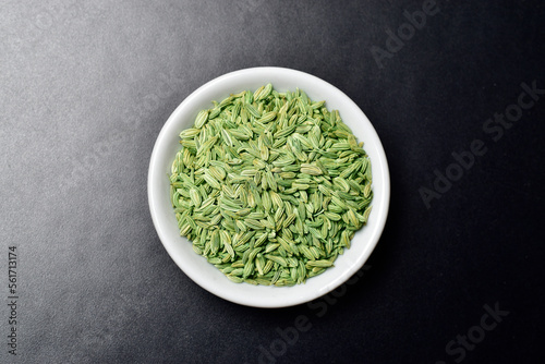 Top view of fennel seed on dark background