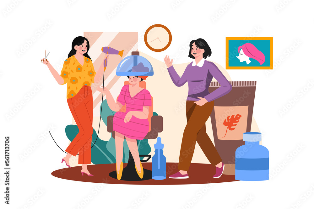 Fototapeta premium Woman getting hair incubation at hairdresser shop.