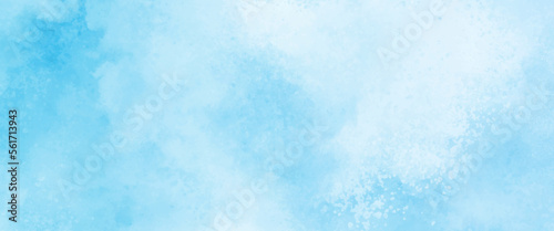 Abstract gradient light sky blue shades watercolor background on white paper texture. Aquarelle painted textured canvas design, abstract blue watercolor splash background, texture of watercolor.