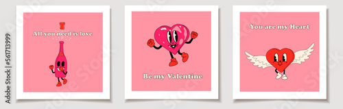 Set of Valentine's day cards with Set of three cartoon mascot character  Love, Valentine's Day. photo