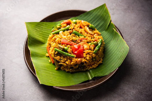 Bisi bele bath or bhath or huliyanna is a spicy, rice based dish from Karnataka, India photo