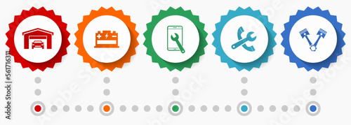 Workshop vector icons, car service flat design web badges collection, business infographic template