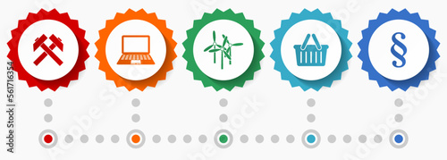 Commerce vector icons, industrial flat design web badges collection, business infographic template