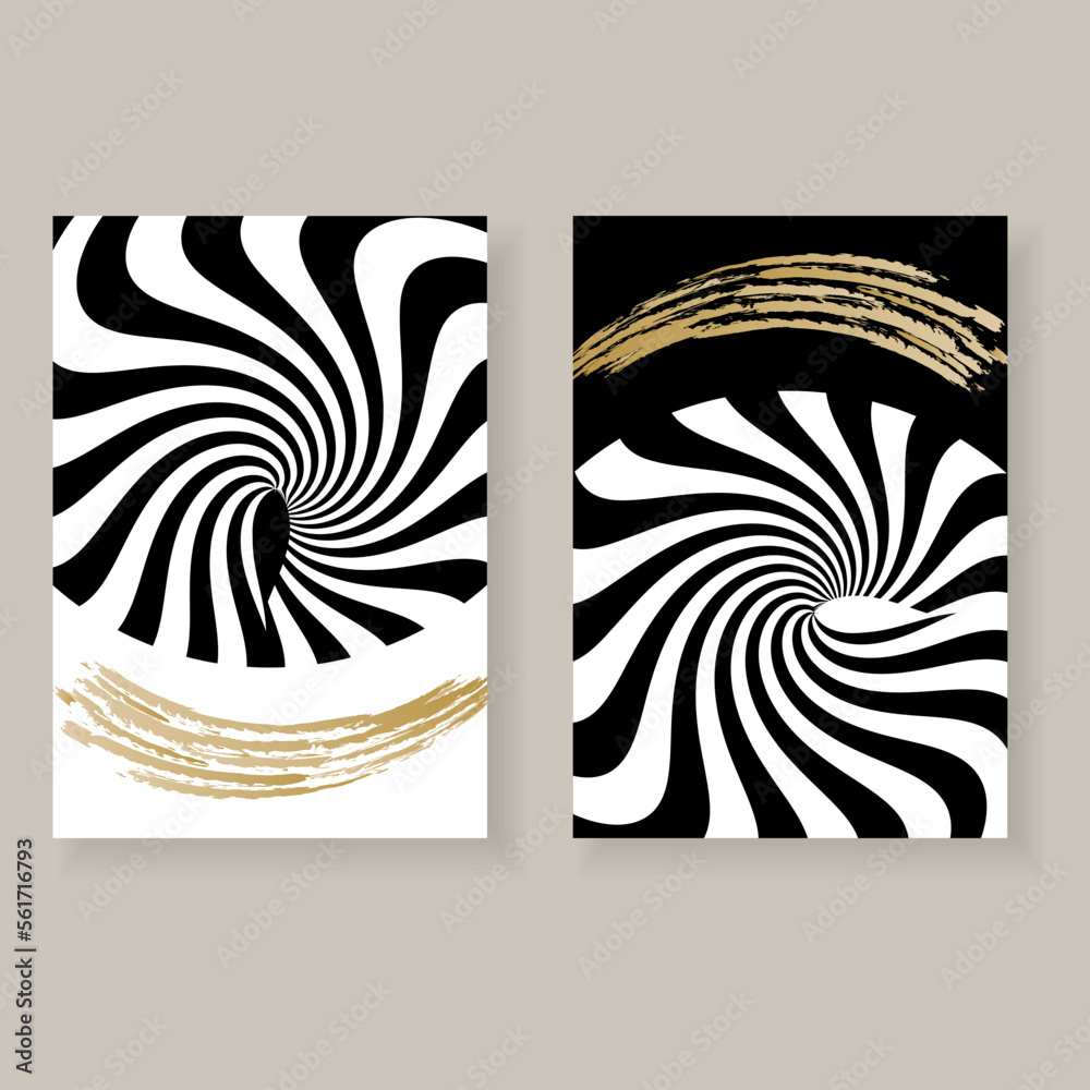 Set of minimal elegant wall decor posters.White and black swirling