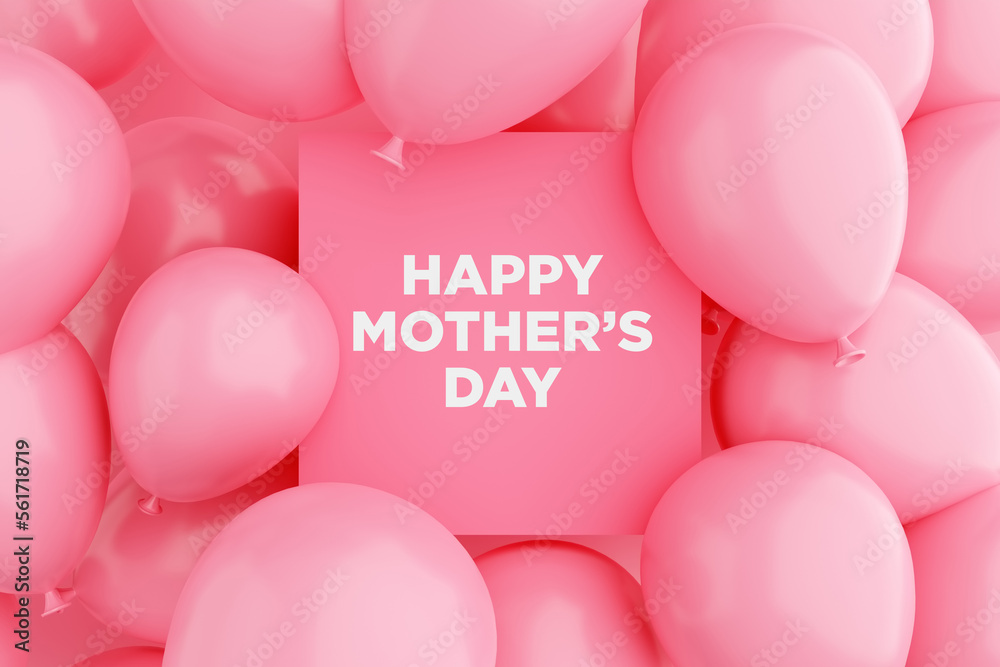 Pink sign frame with the message HAPPY MOTHER'S DAY surrounded with pink air balloons. Happy mothers day greeting celebration Pink sign frame with the message HAPPY MOTHER'S DAY surrounded with pink air balloons. Happy mothers day greeting celebration