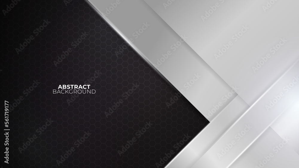 Obraz premium Futuristic black abstract gaming banner design with metal technology concept. Vector illustration for business corporate promotion, game header social media, live streaming background