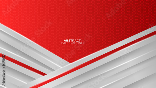 Futuristic red abstract gaming banner design with metal technology concept. Vector illustration for business corporate promotion, game header social media, live streaming background
