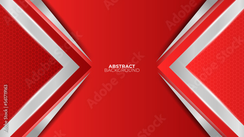 Futuristic red abstract gaming banner design with metal technology concept. Vector illustration for business corporate promotion, game header social media, live streaming background