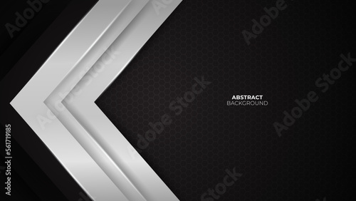Futuristic black abstract gaming banner design with metal technology concept. Vector illustration for business corporate promotion, game header social media, live streaming background