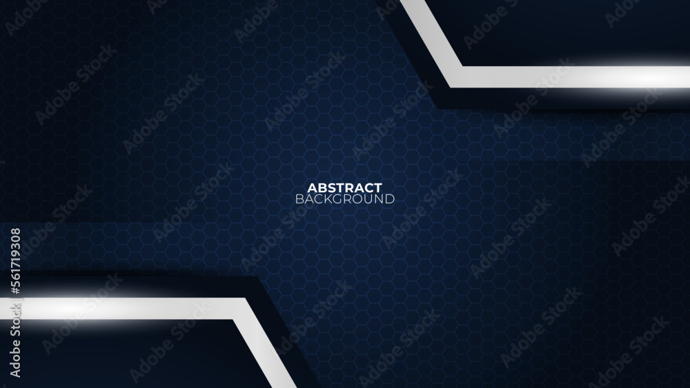 Futuristic navy abstract gaming banner design with metal technology concept. Vector illustration for business corporate promotion, game header social media, live streaming background