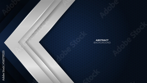Futuristic navy abstract gaming banner design with metal technology concept. Vector illustration for business corporate promotion, game header social media, live streaming background