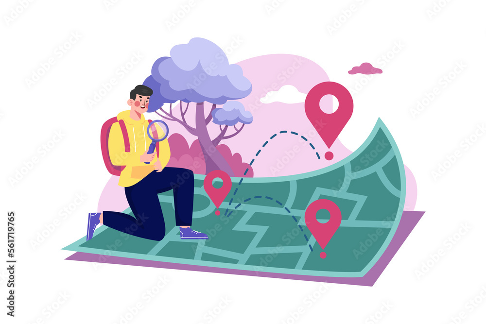 Male passenger is looking for a tourist destination on the map