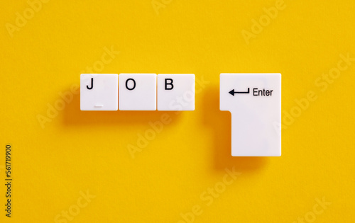 Online job search on the internet. Business and recruitment concept. Computer keyboard keys with the word Job.
