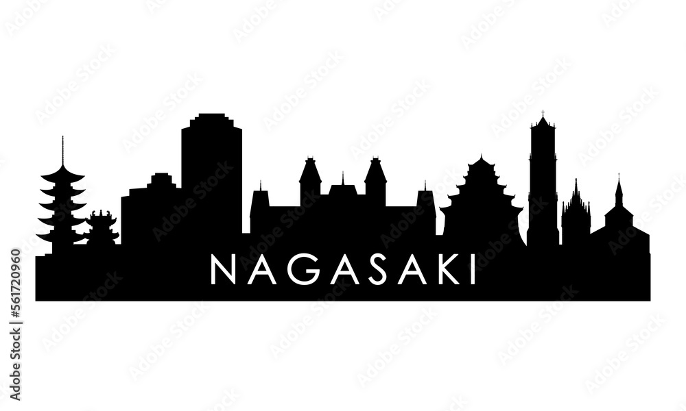 Nagasaki skyline silhouette. Black Nagasaki city design isolated on white background.