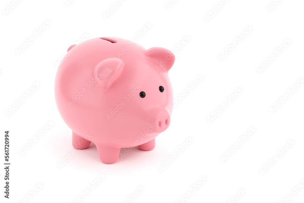 Pink piggy bank on isolated white background. Saving money, investment, financial growth concept. Financial planning for the future. 3D rendering.