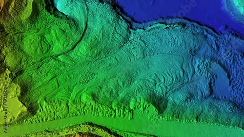 Animation of a mine elevation. GIS product made after processing aerial data taken from a drone. It shows excavation site with steep rock walls