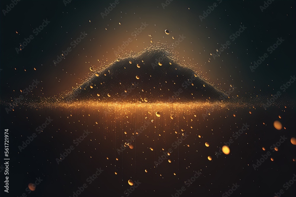 Golden glitter explosion on dark black background