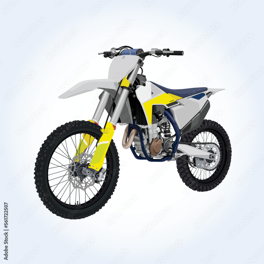 Motocross white motorcycle bike motorbike motor speed wheel biker transport engine transportation sport wheels ride road vector illustration Motocross white motorcycle bike motorbike motor speed wheel biker transport engine transportation sport wheels ride road vector illustration